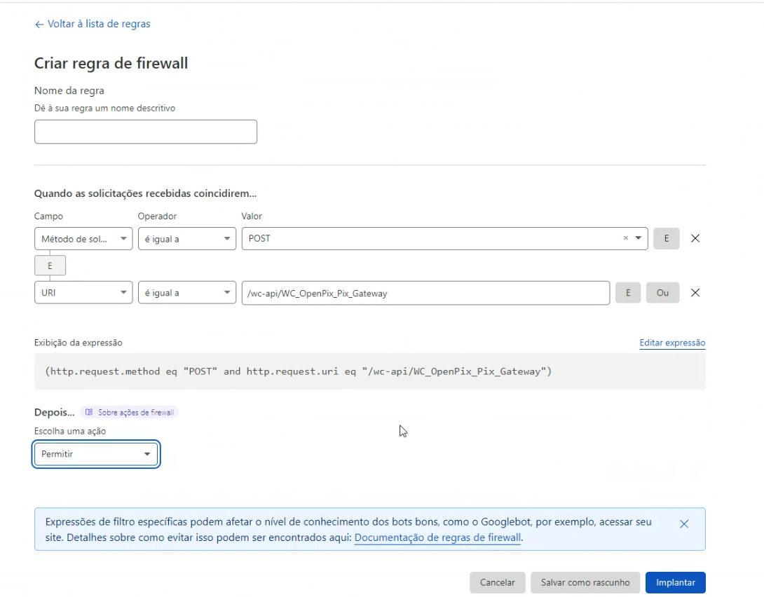 CloudFlare Regra de firewall